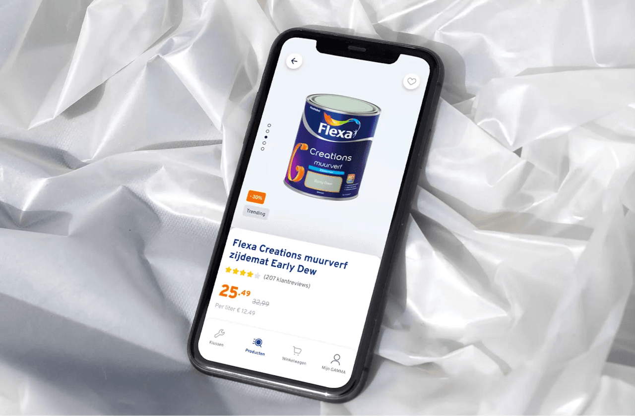 Intergamma — smartphone screen showing the Gamma app interface — Soda Studio case study