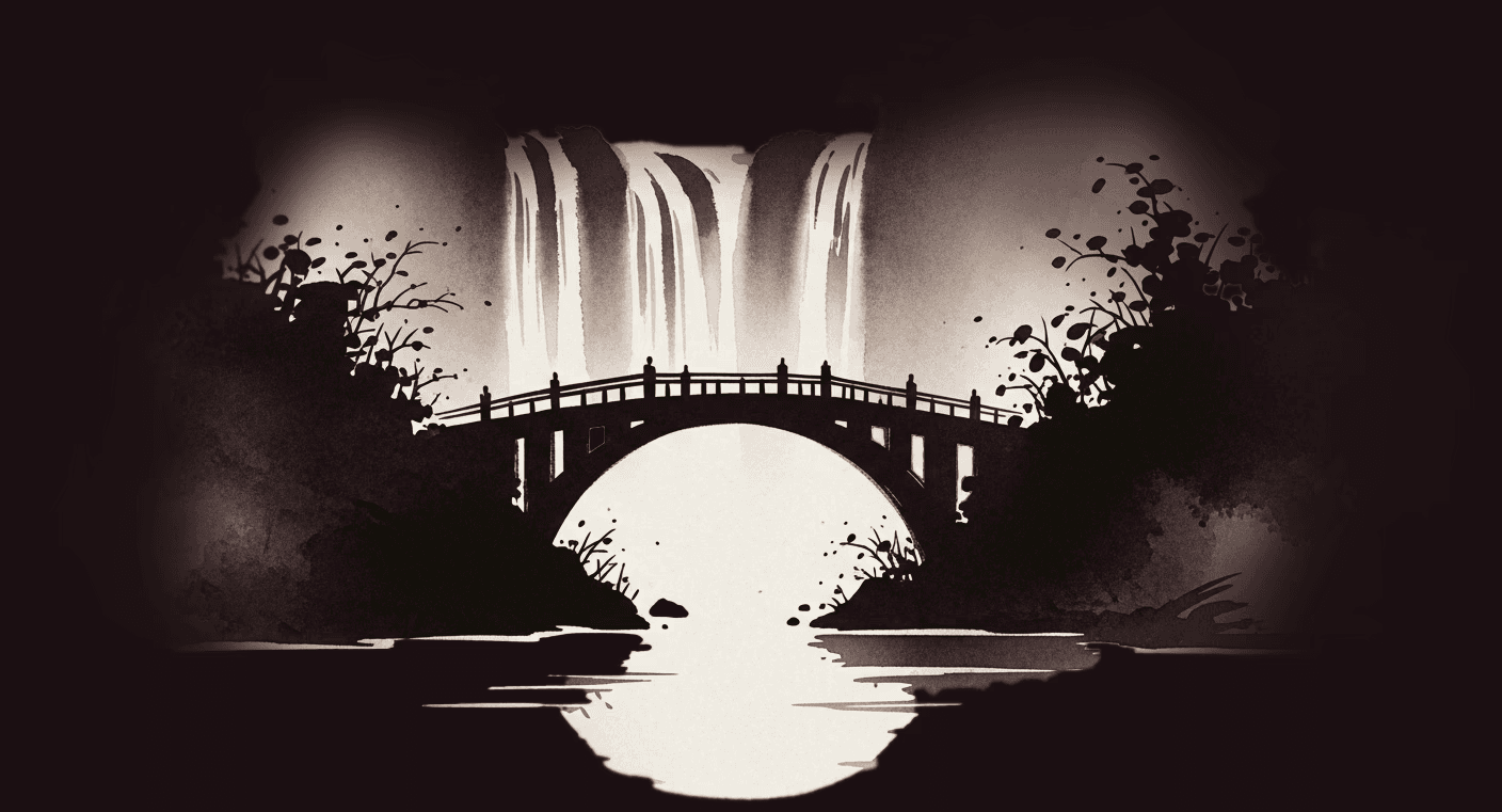 waterfall with a bridge