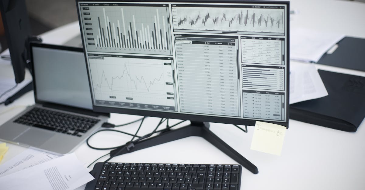 A professional workspace featuring computers and analytical graphs on a monitor, symbolizing modern 