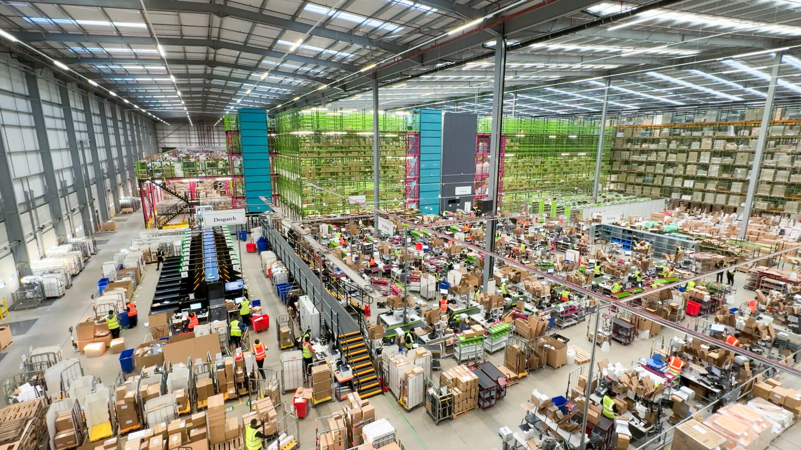 interior shot of a busy J and J fulfilment warehouse 