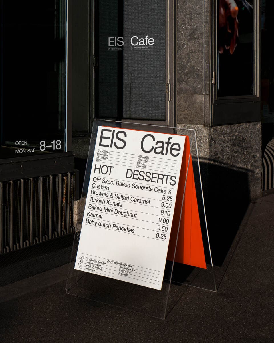 Photo of the exterior sign for the menu designed by eis cafe.