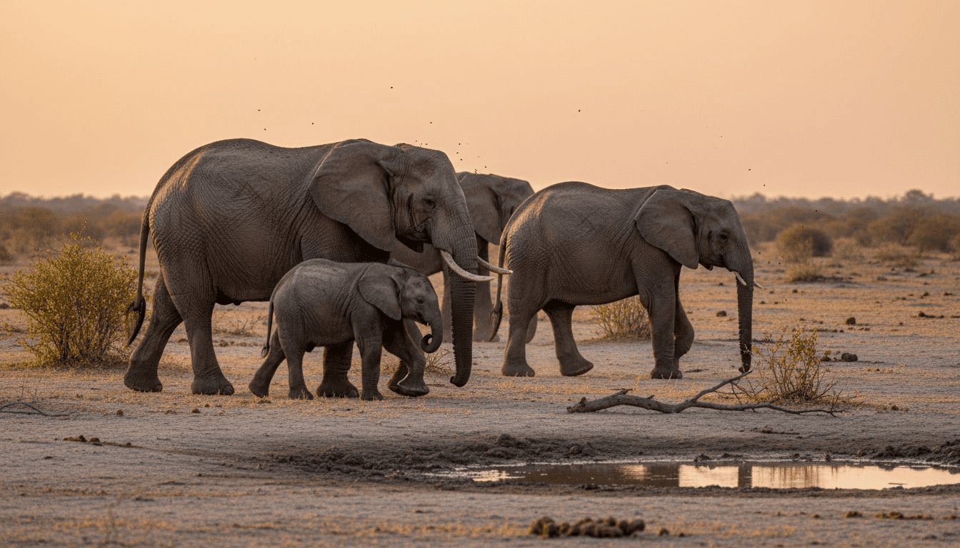 Une famille d’éléphants avance ensemble à travers la savane.