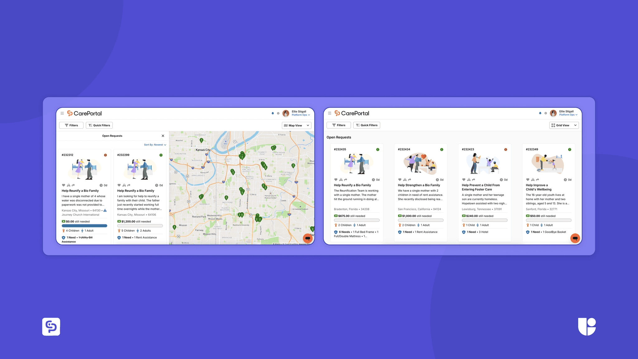 Showing screenshots from Careportal app relevant to show what will be tested on Useberry's platform for Usability testing.