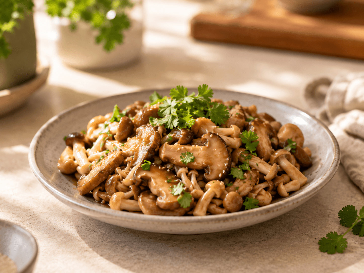 A pan filled with mushrooms cooking on top of a stove