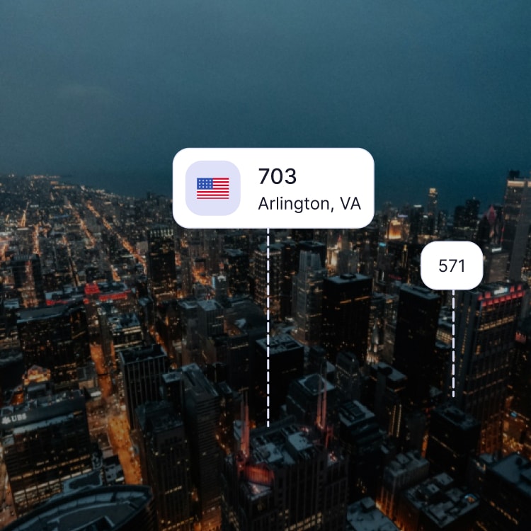 City skyline of Arlington showing the 703 area code and surrounding area codes