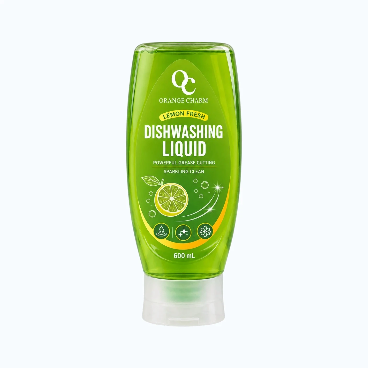 High-efficiency dishwashing liquid in clear bulk bottles for supermarket retail, supporting private label (OEM) and sustainable chemical solutions.