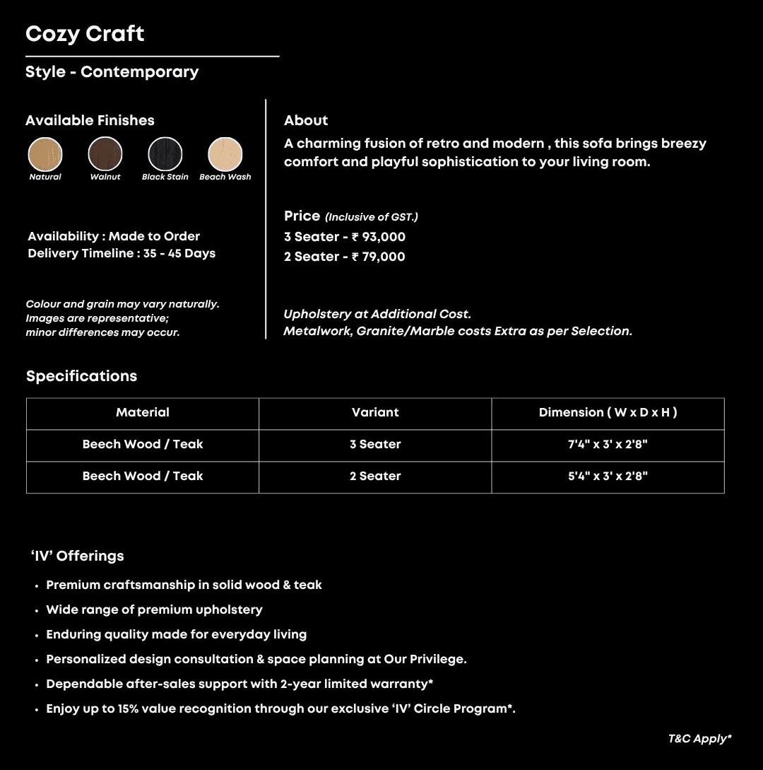 3-seater with teak arms and mustard cushions in retro-modern style.