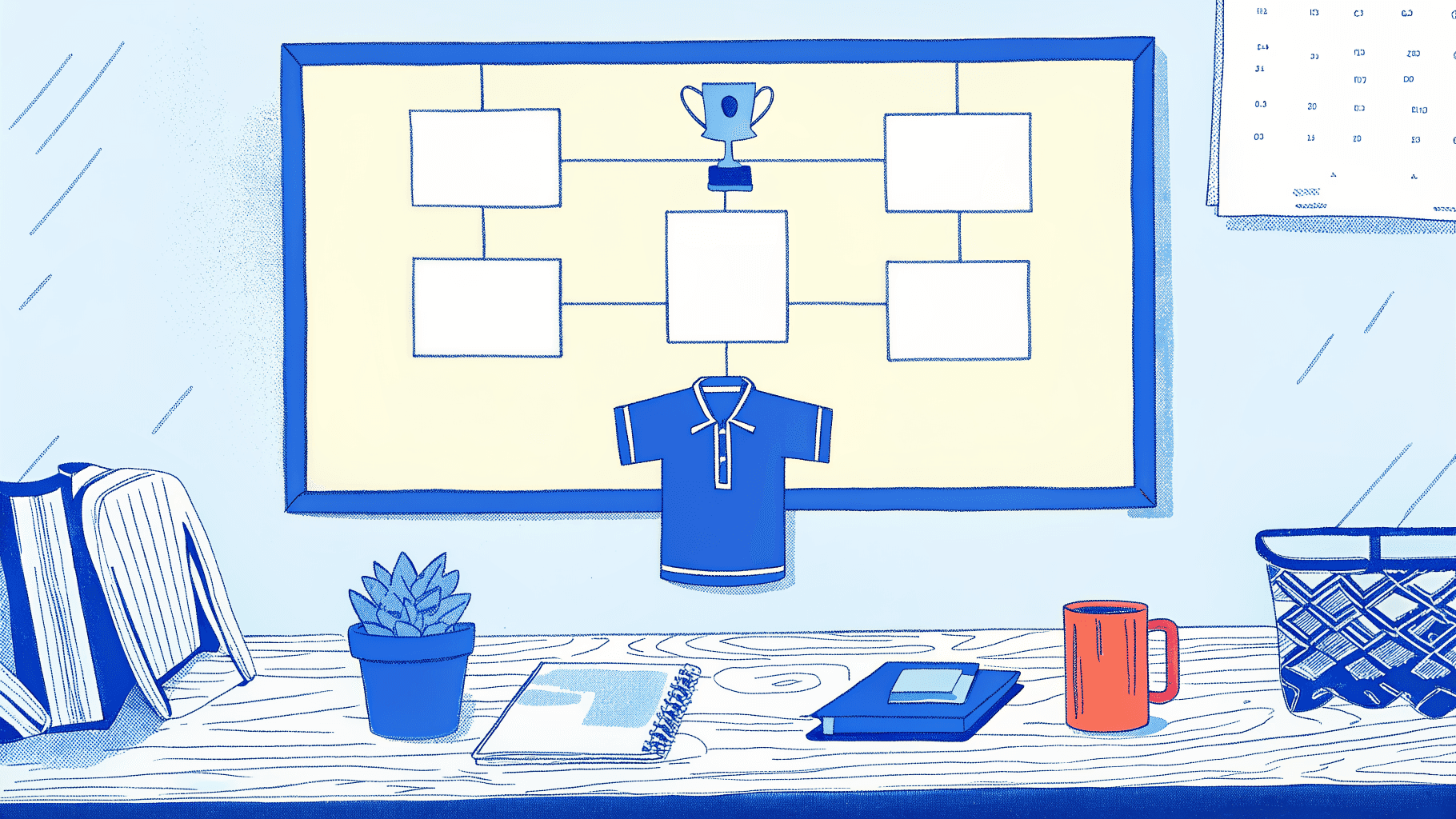 Soccer tournament bracket spotlighted beside a folded custom team jersey and referee whistle