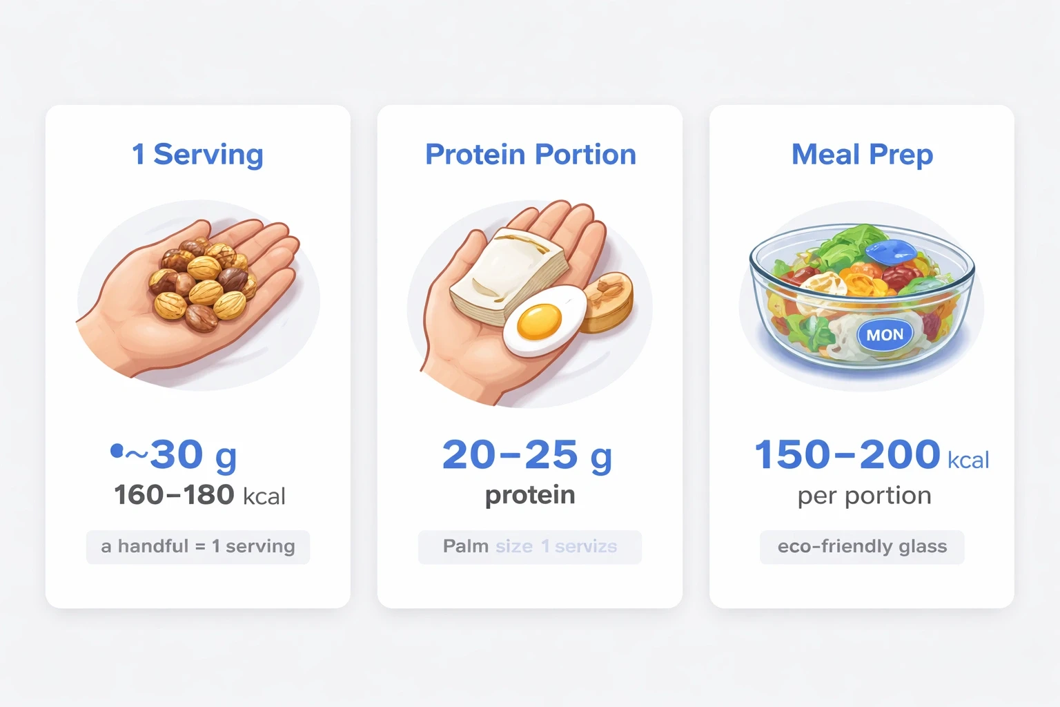 Modern infographic cards illustrating portion‑control visual cues for healthy workplace snacks