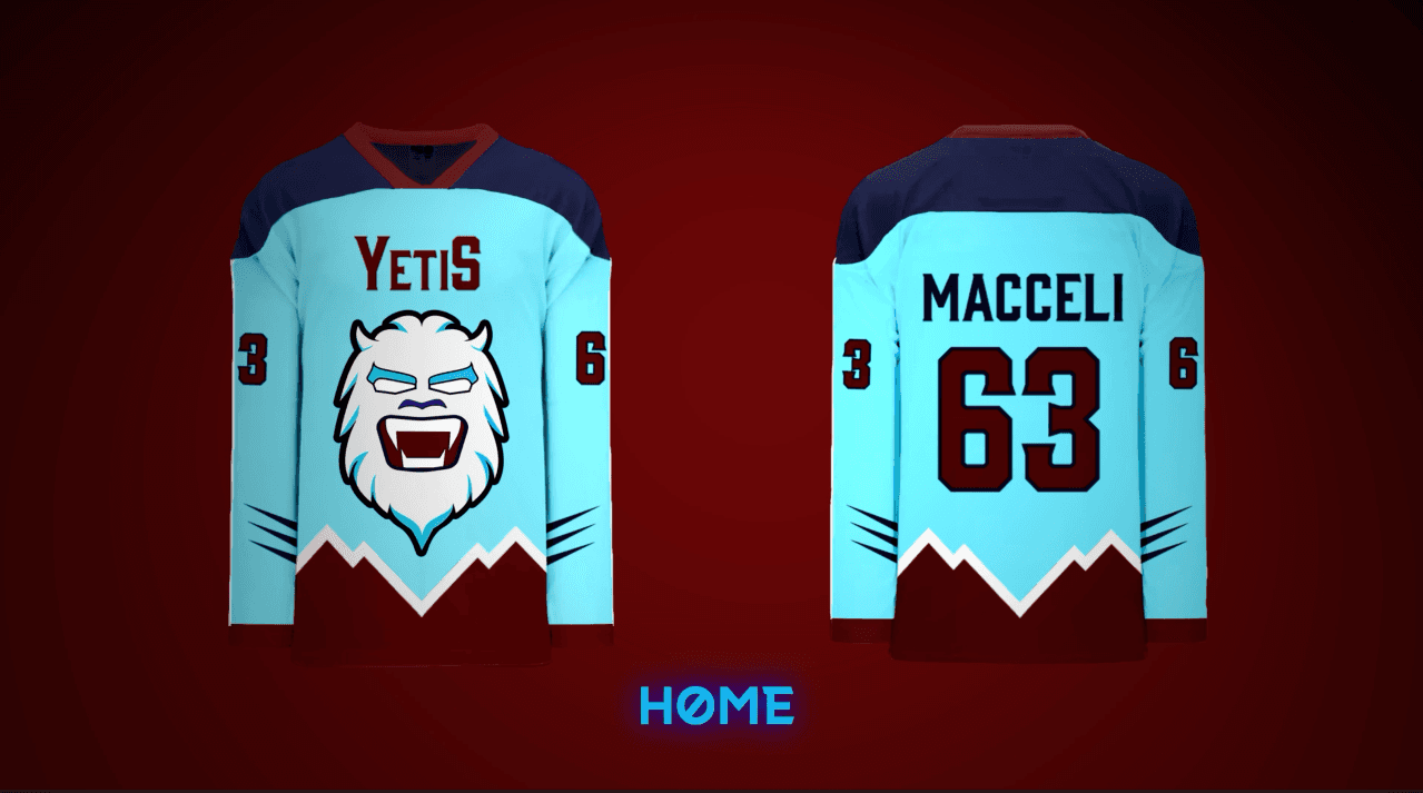 An image of the home jerseys for the Alaska Yetis.