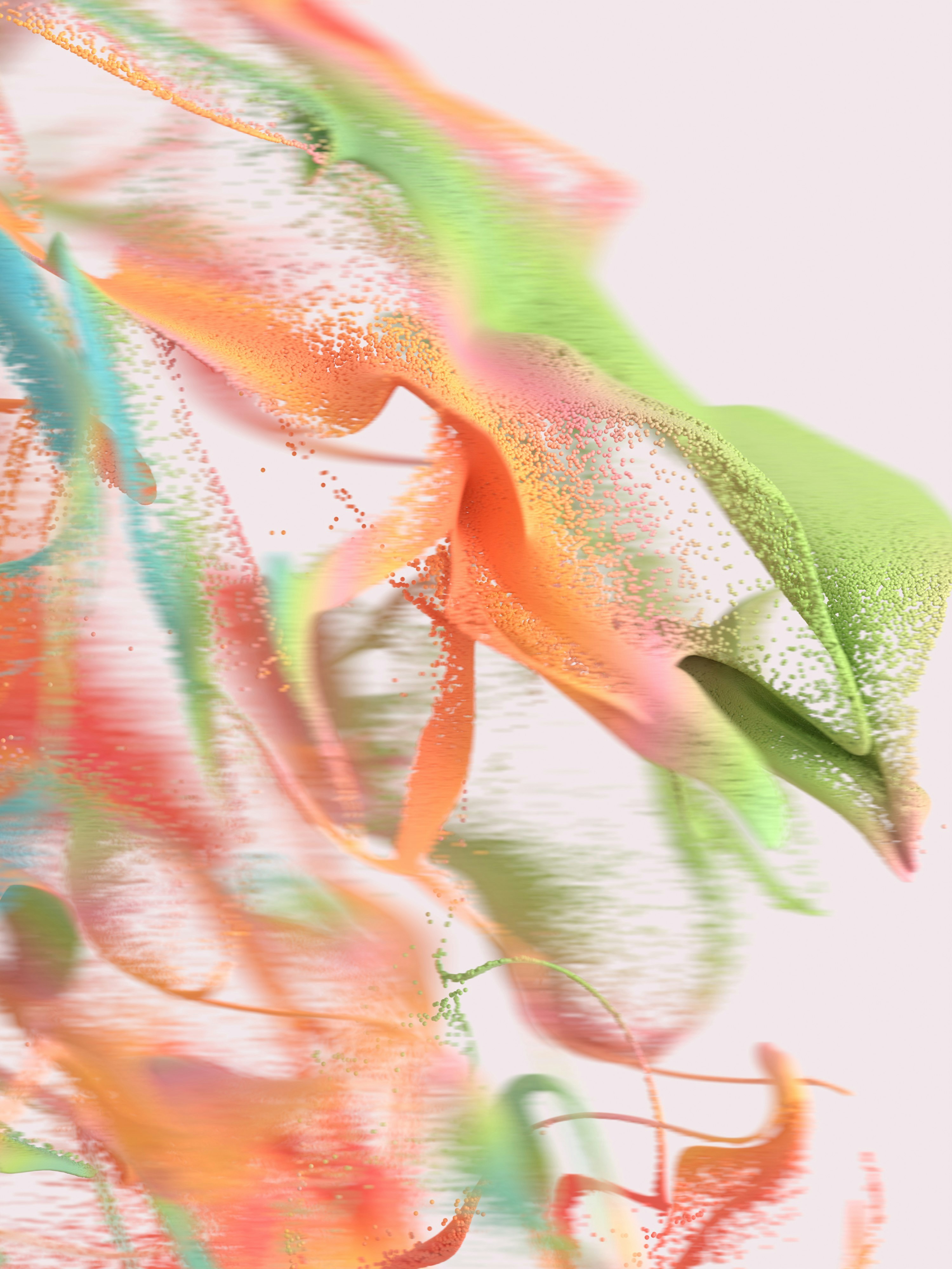Vibrant abstract swirls of green, orange, pink, and blue.