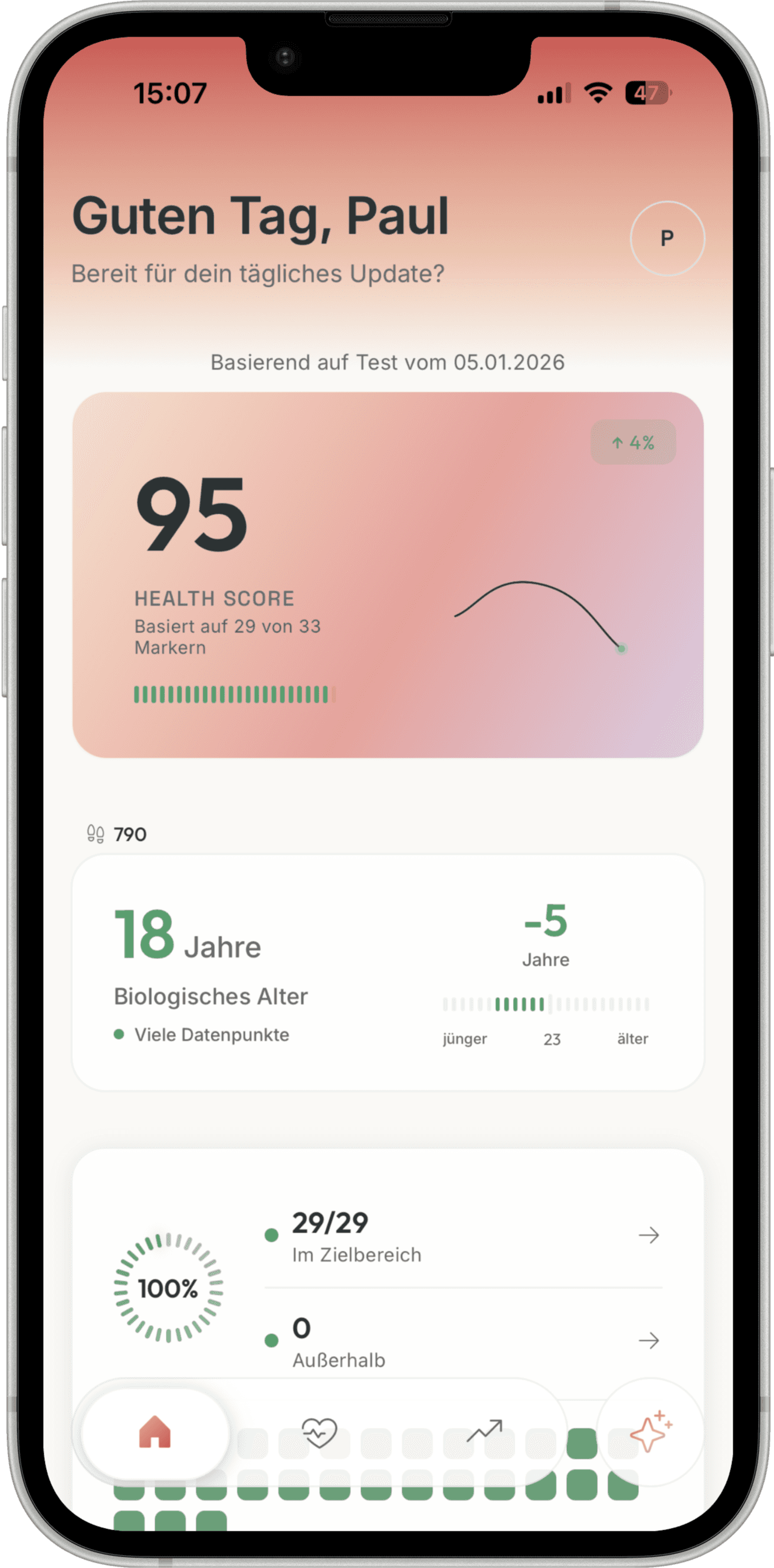 Damoi App Dashboard mit Damoi Score und Panel-Übersicht