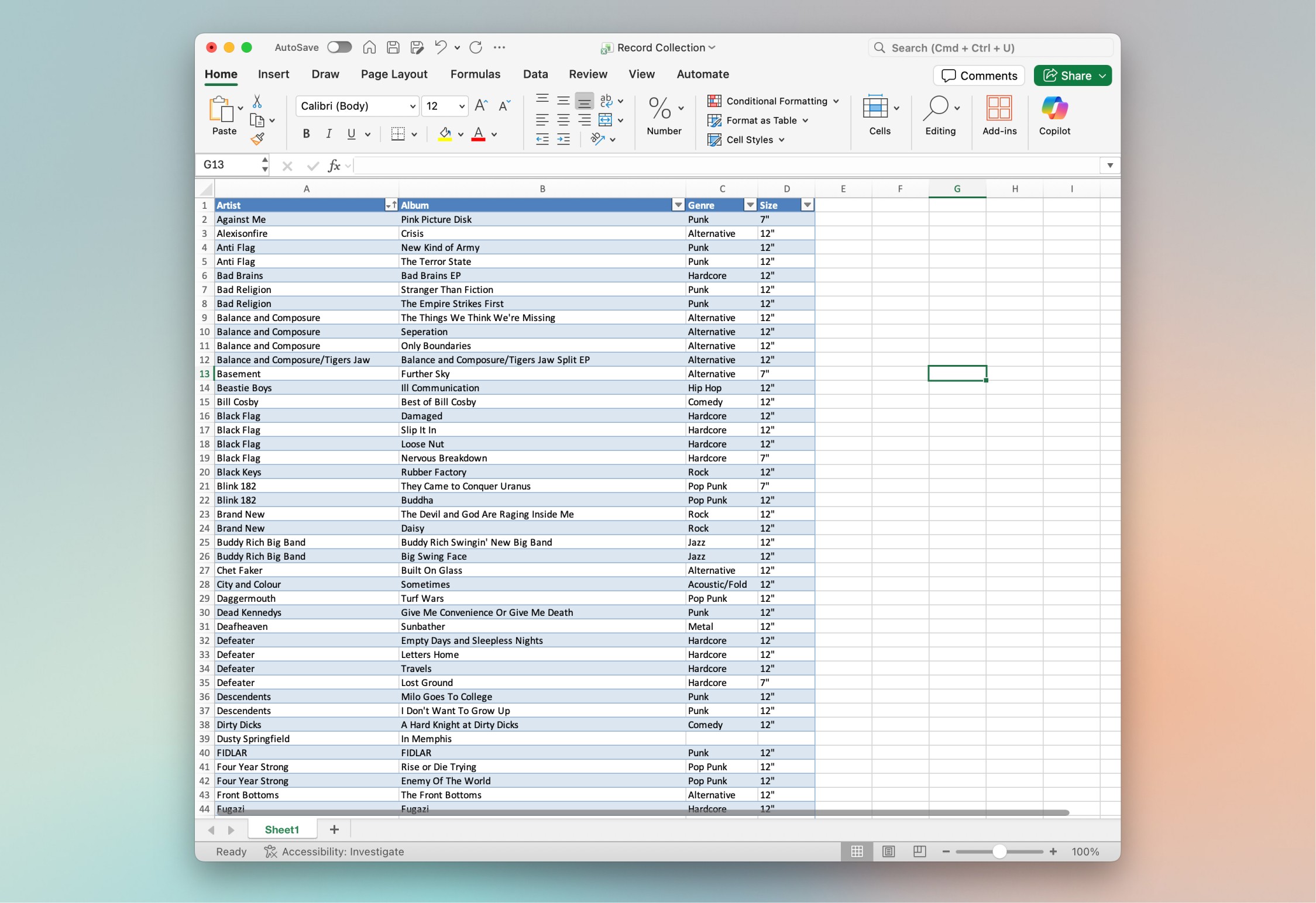 Screenshot of old spreadsheet used for before building new app.