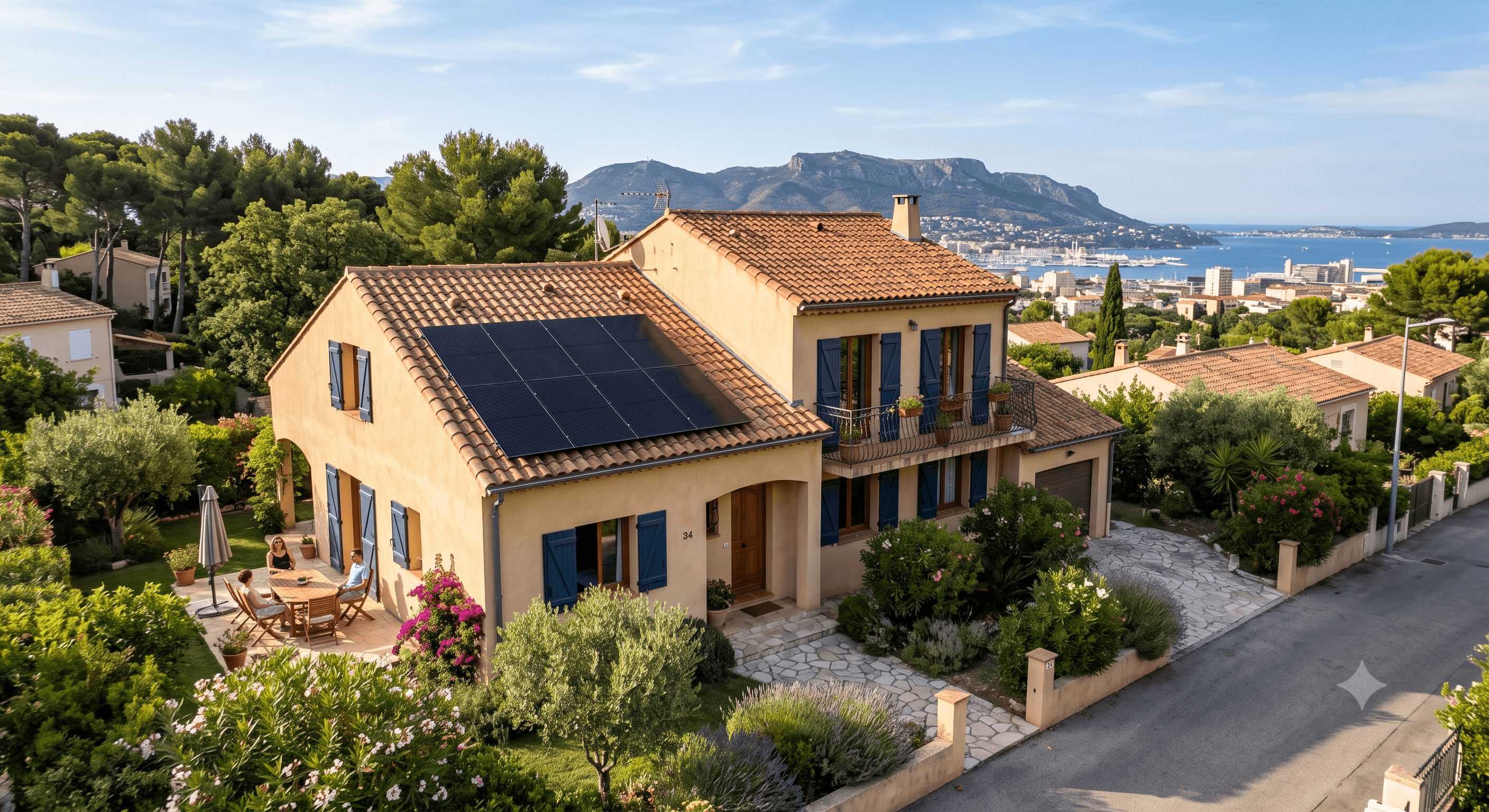 Photo d'une maison équipée de panneaux solaires installés par Solarock.