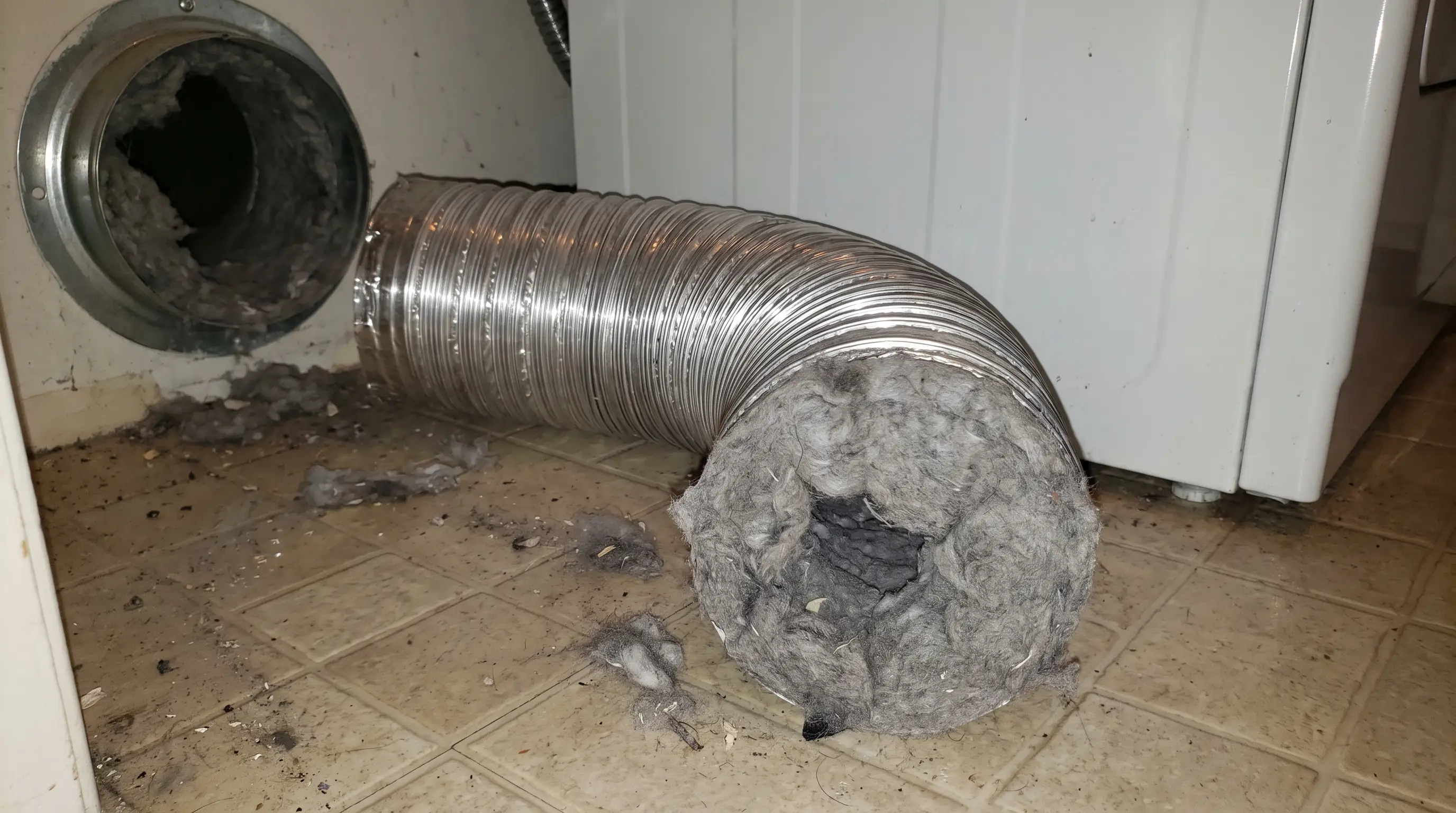 What comes out of a neglected vent line: a compacted mat of lint — dry, dense and highly flammable.