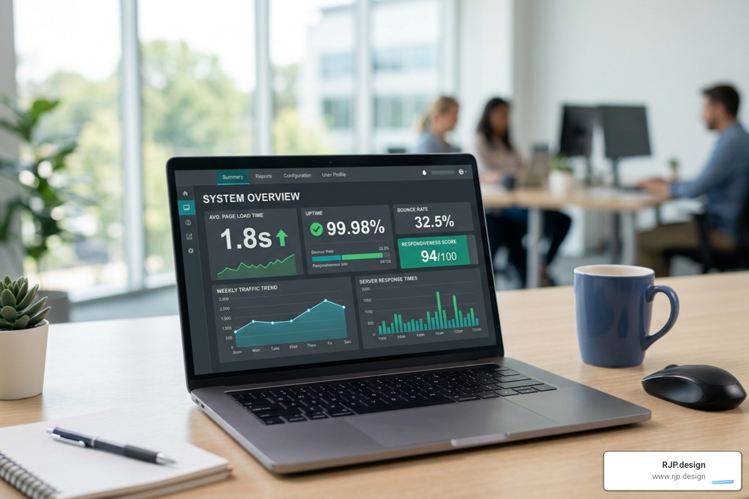website performance metrics showing speed and stability scores