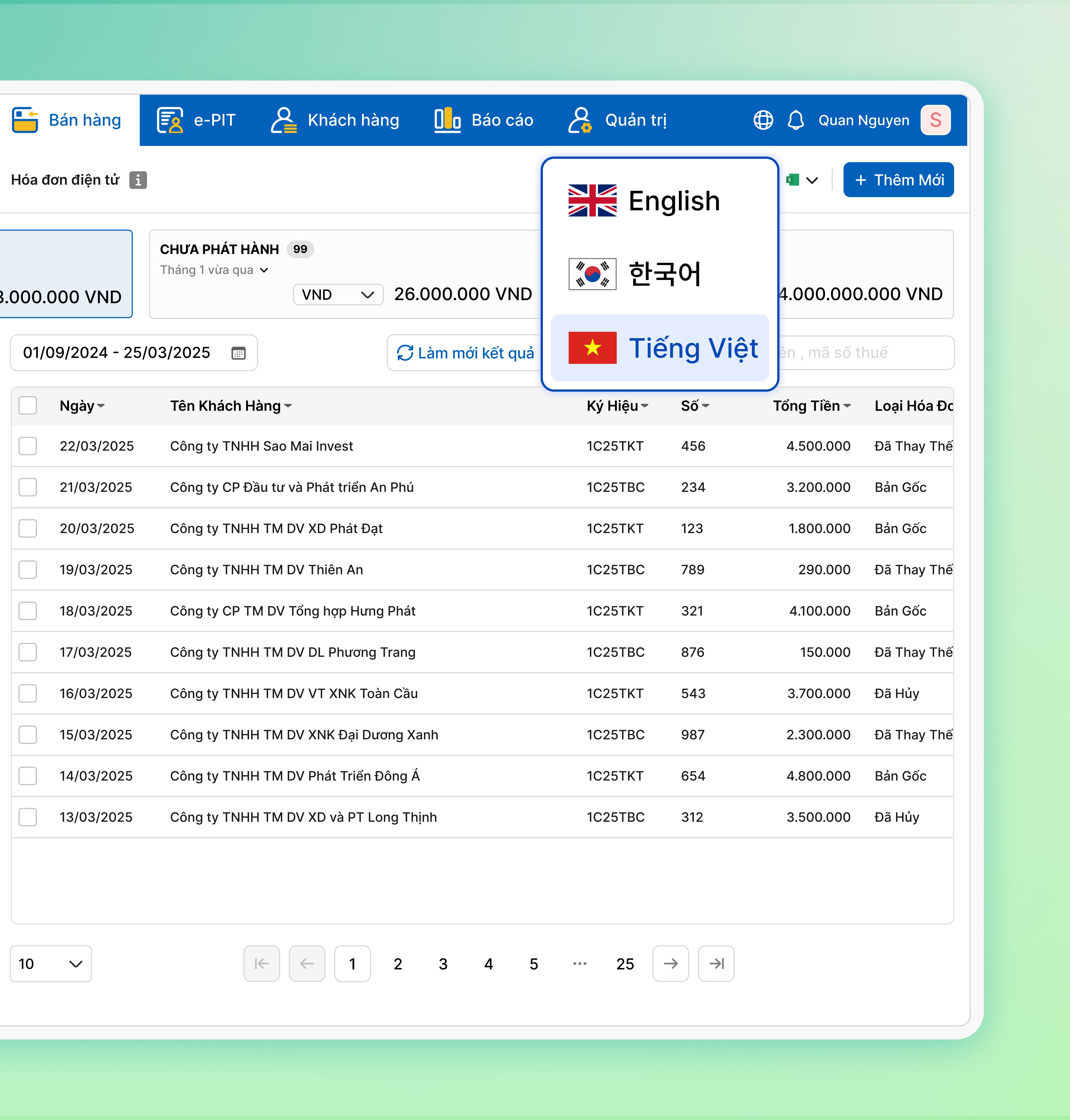 Tính năng hỗ trợ đa ngôn ngữ Việt - Hàn - Anh