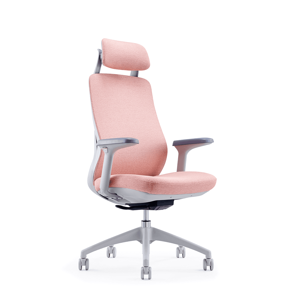 High-back ergonomic office chair with mesh back, adjustable headrest, wireless massage lumbar support, and silent PU casters