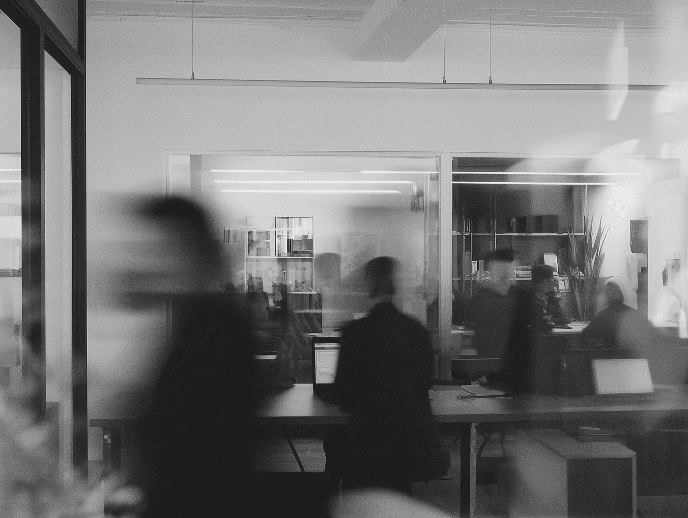 A blurred shot of a team work space