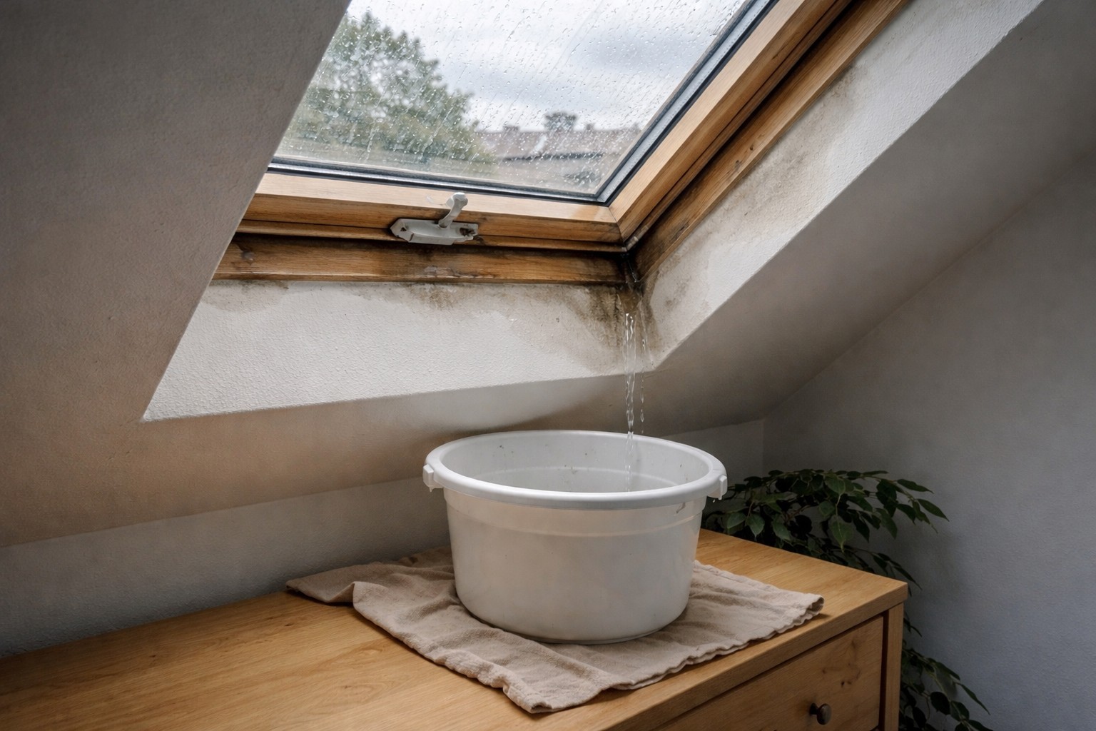 fuite_velux_avec_infiltration_d_eau_a_l_interieur_gouttes_tombant_dans_un_bac