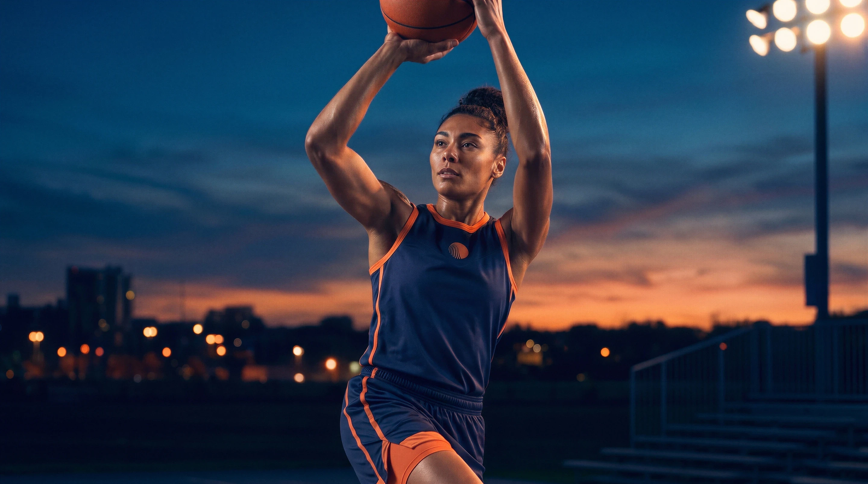 Basketball player scoring under pressure during an outdoor Pianeta Sport Basketball Tour match