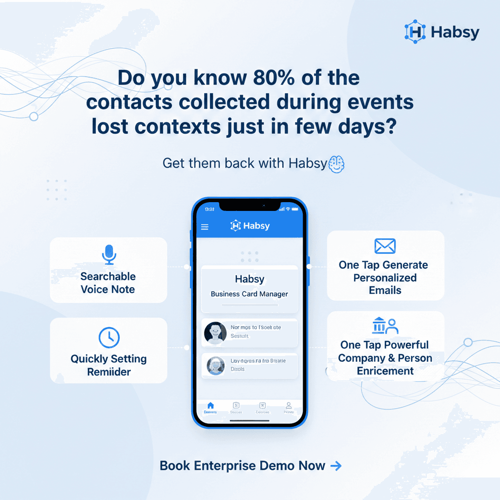 Lost contexts in events? Use our app for searchable voice notes, quickly setting reminders, one tap generating personalized emails and more! Book a call now!!