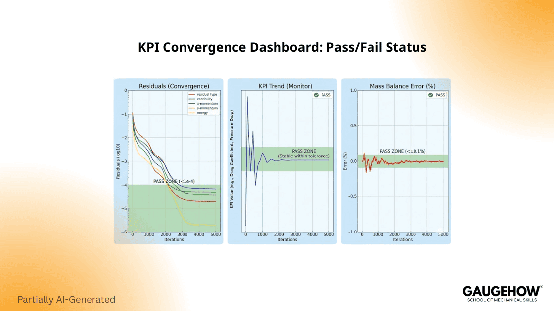 CFD convergence dashboard residuals KPI mass balance
