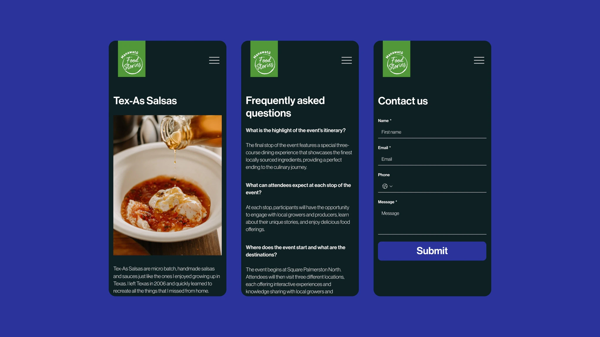 3 screenshots taken rom Manwatu Food Stories website.