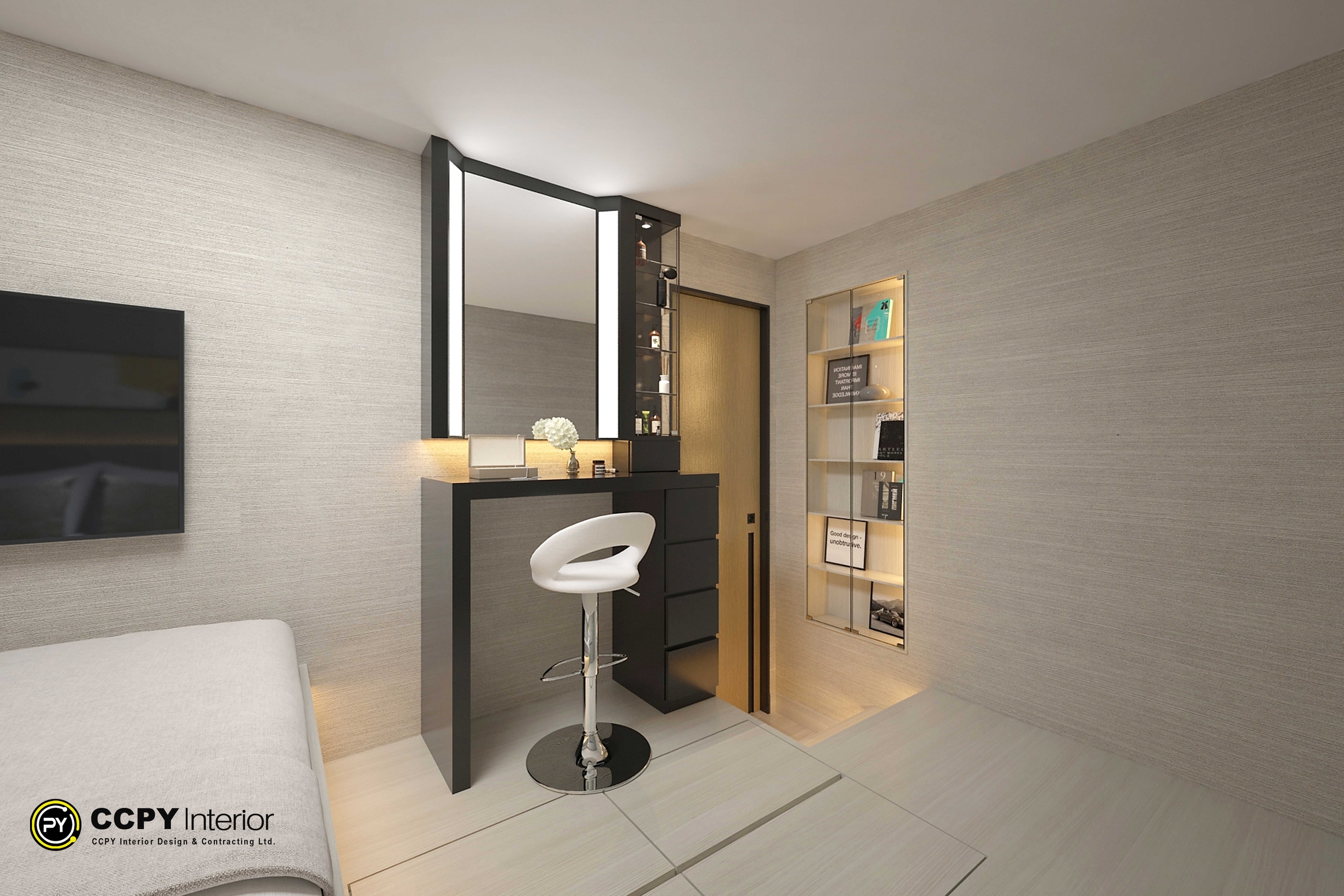 The selected region highlights a built-in glass-door display cabinet equipped with integrated interior LED strip lighting