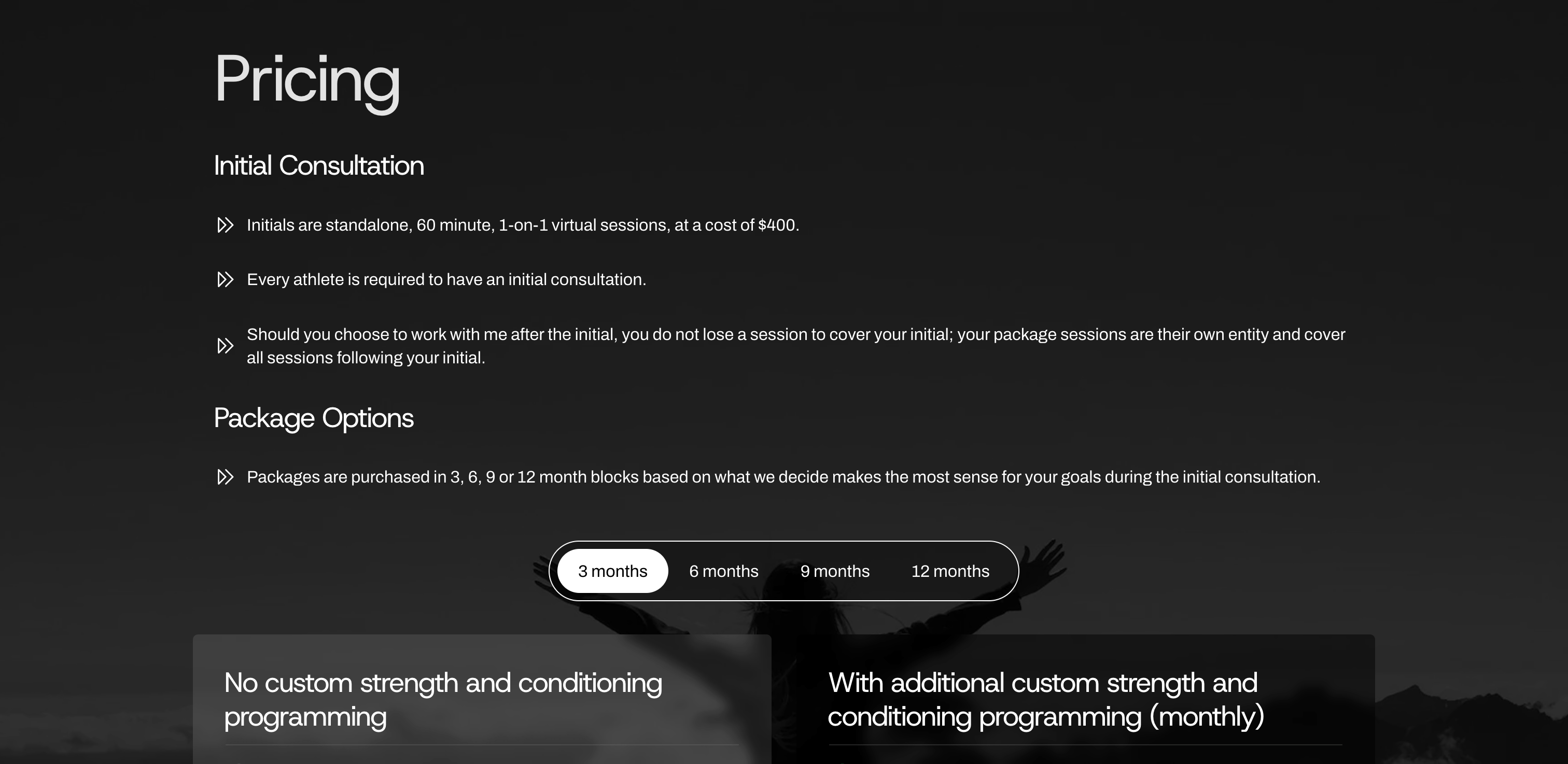 photo of section of the pricing page on the AthletIQ Resilience website
