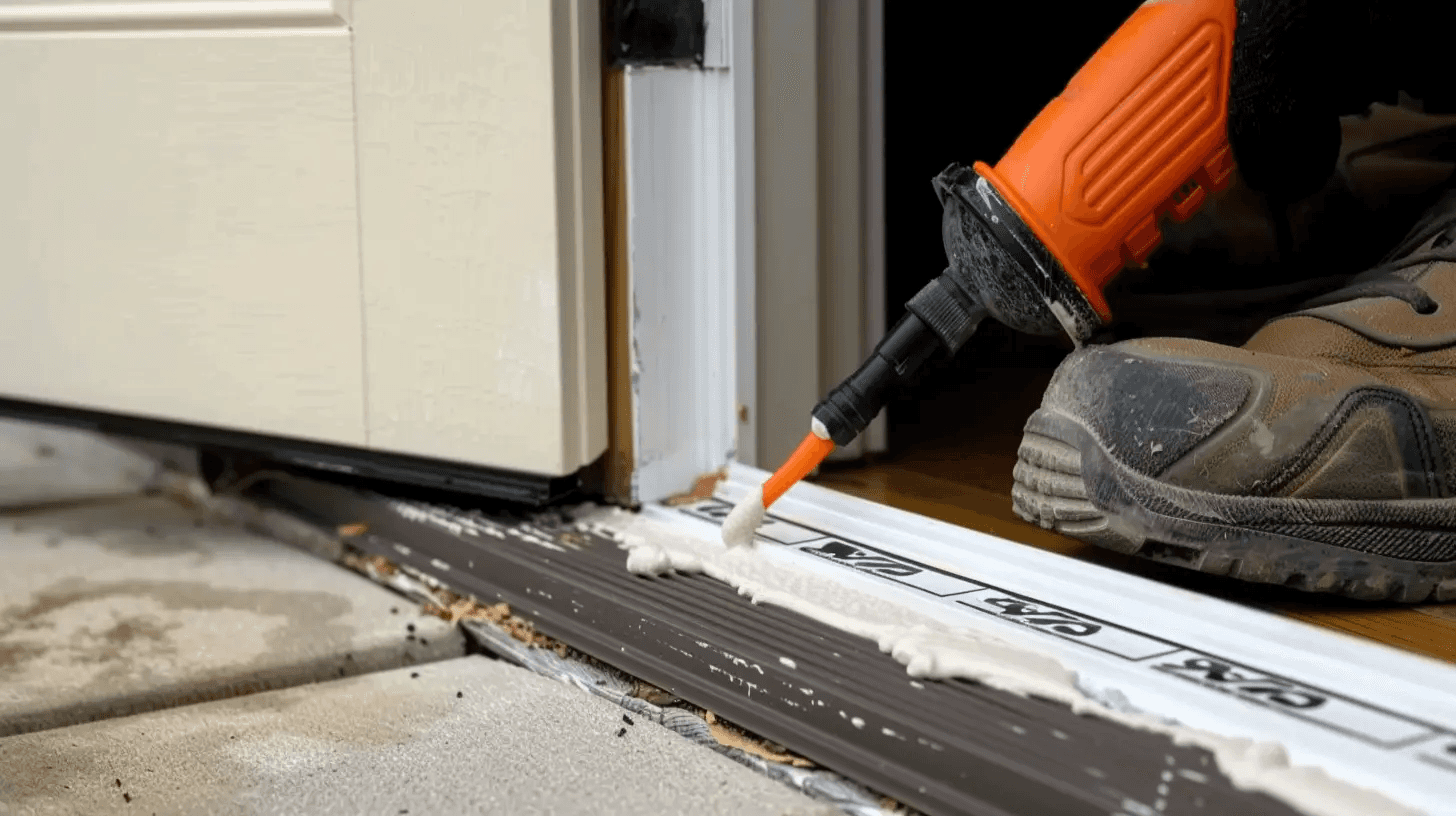 applying-caulk-to-bottom-of-door-frame