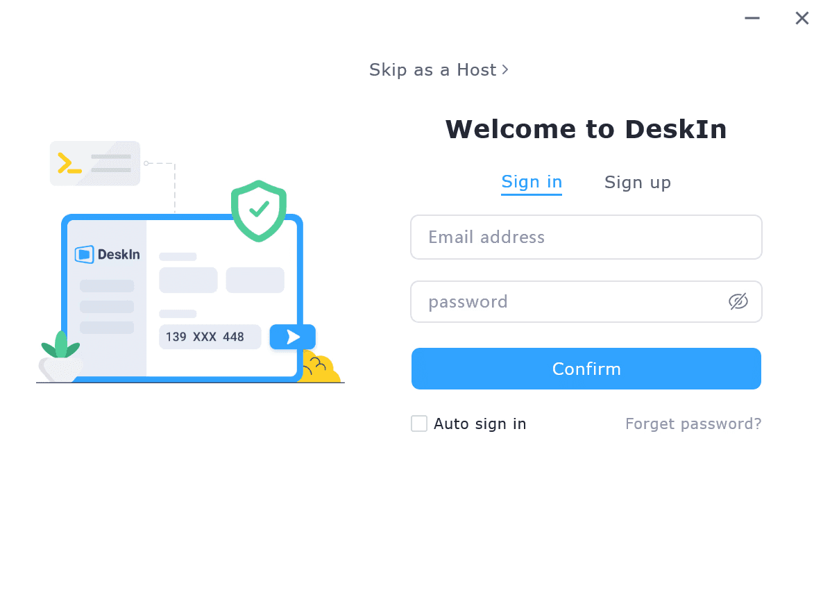 DeskIn sign-in page