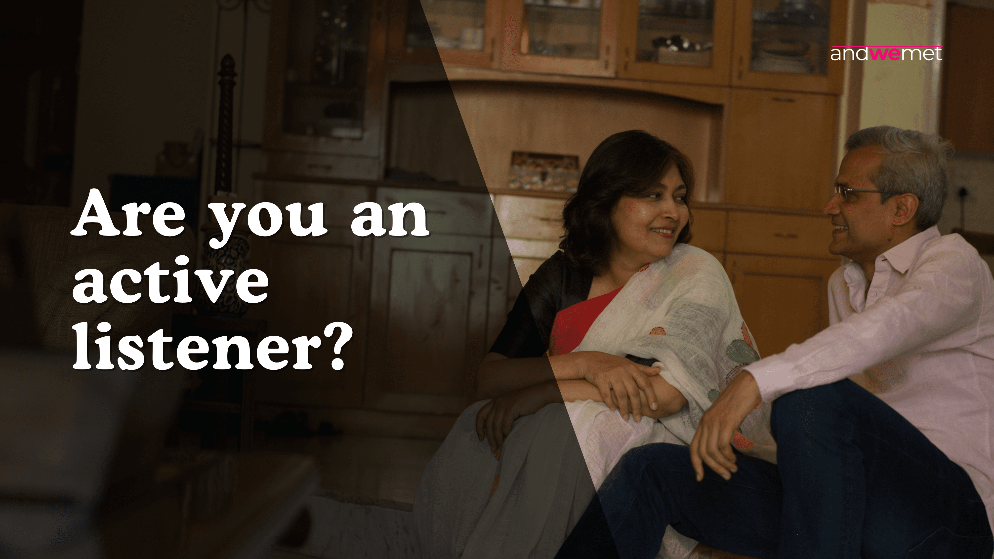 Indian couple sitting together at home engaged in genuine conversation representing active listening in dating relationships