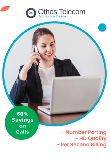 Business woman on a laptop and phone highlighting Othos HD Voice Quality VoIP services.
