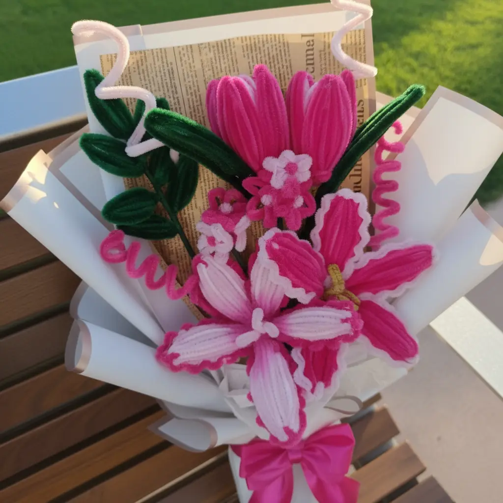 ramo lirios rosado vista desde arriba