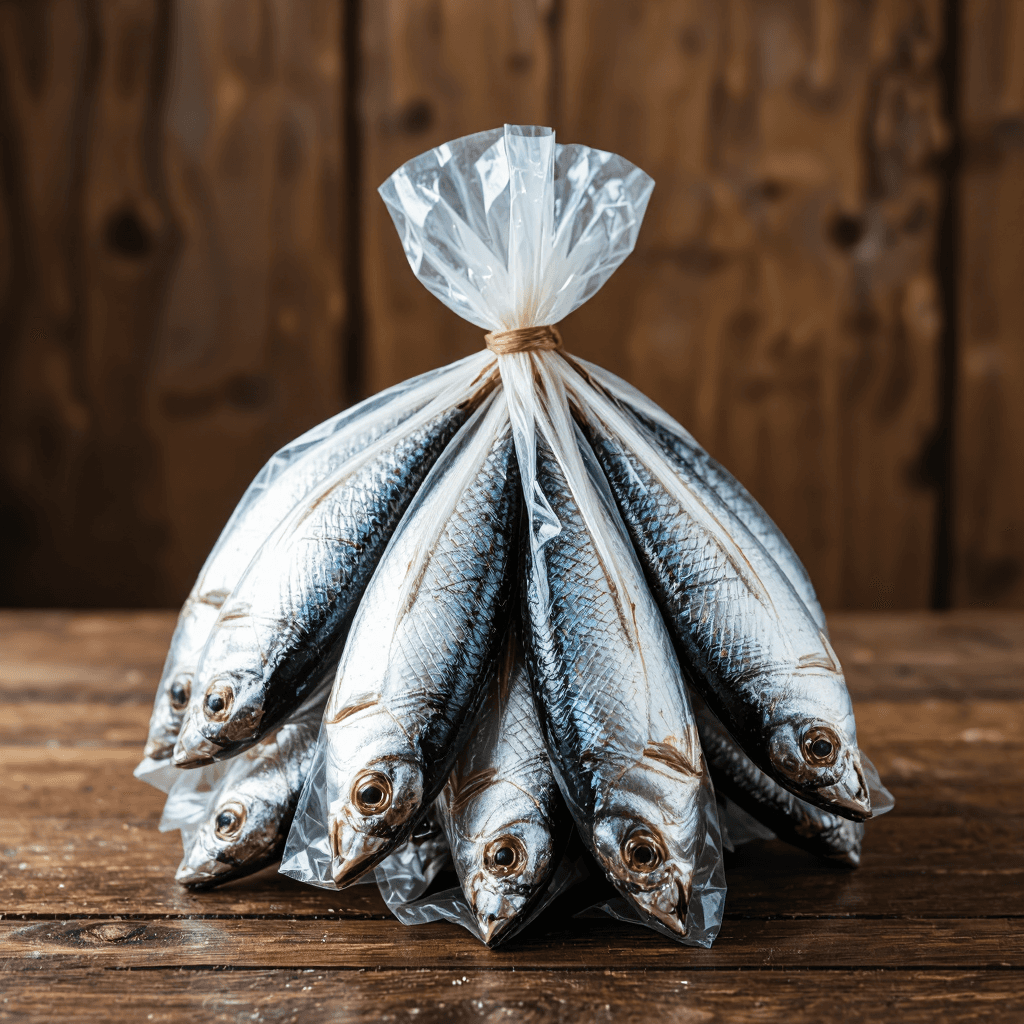 product photography of packaged dried fish