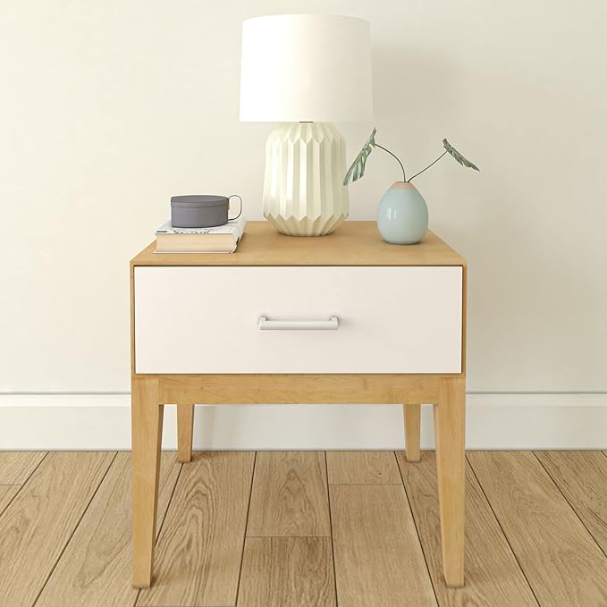 Elegant birch wood nightstand with ample storage space and a timeless design.