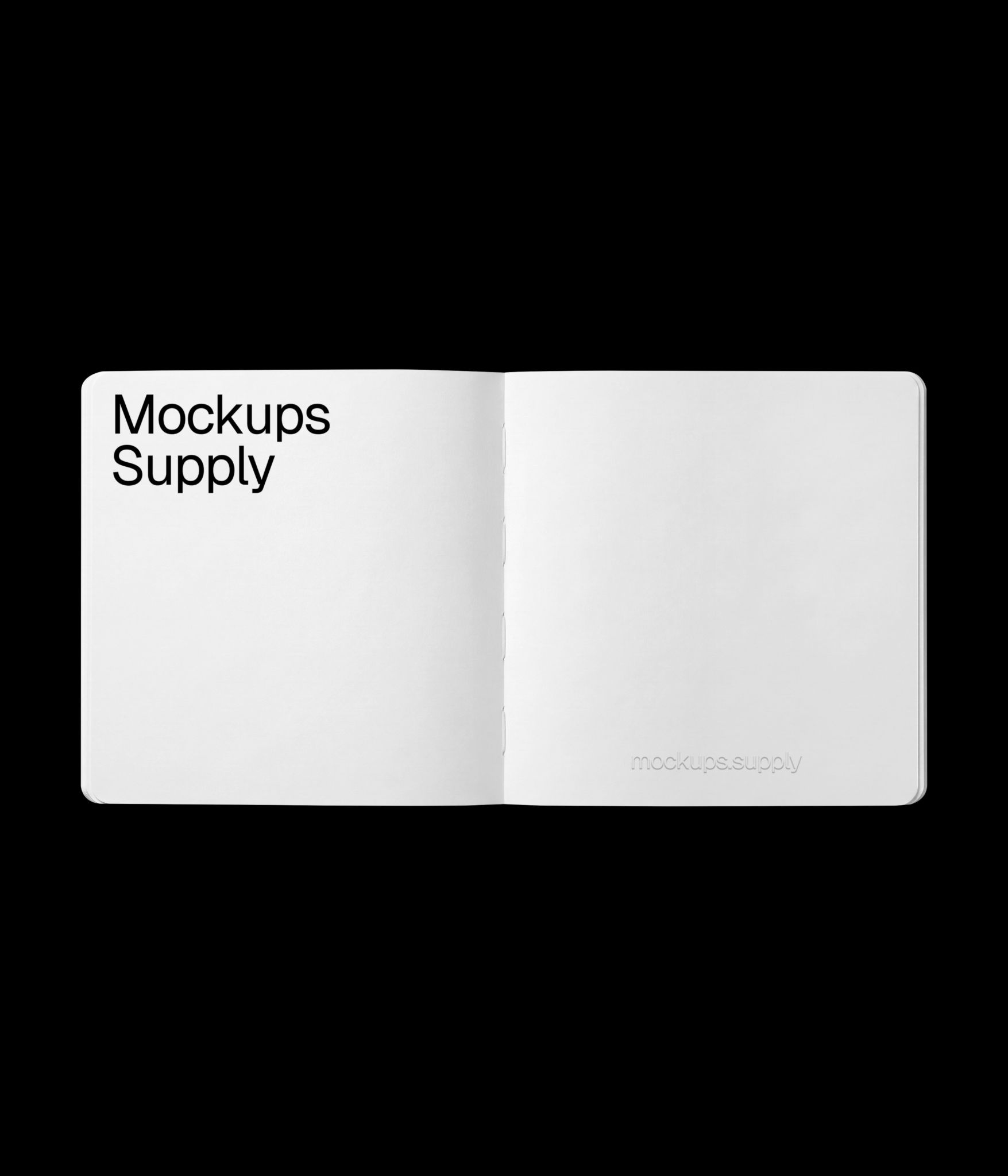 Square notebook mockup open spread with realistic paper pages