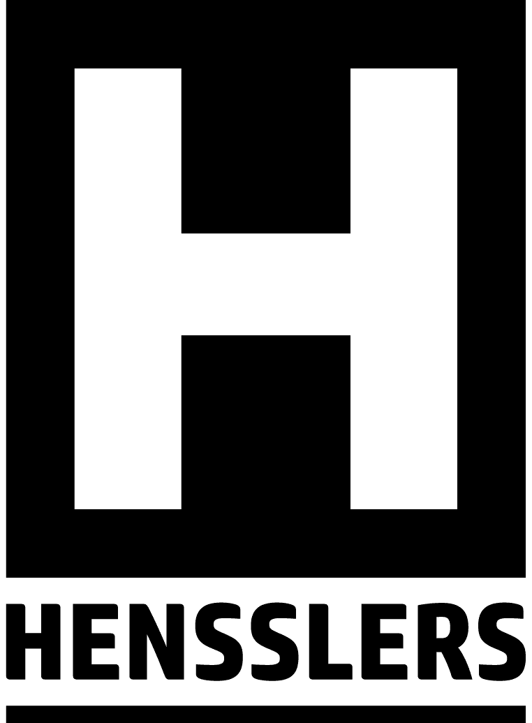 Hensslers logo with large blocky H icon above the word HENSSLERS in teal