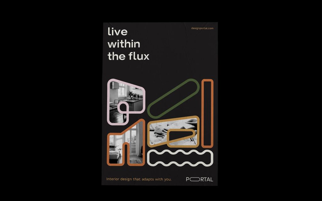 black poster with color shapes and photography