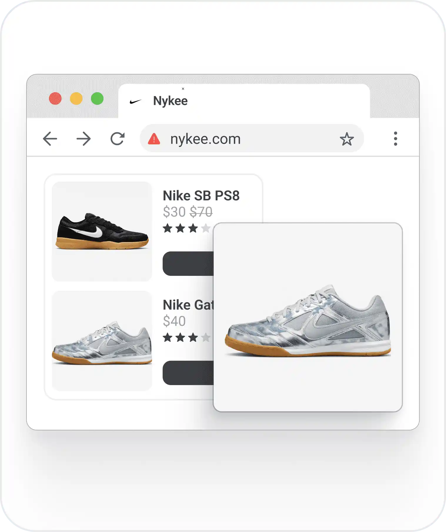 RiskProfiler detecting fake brand storefront impersonating Nike products