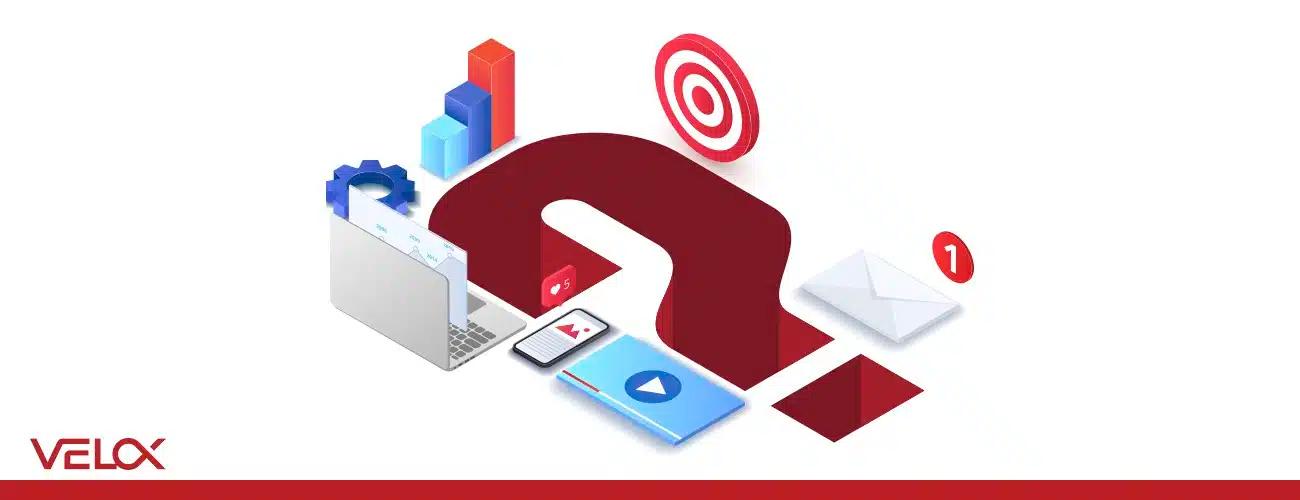 A white graphic displaying a 3D question mark and technology