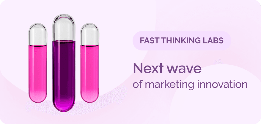 Three test tubes in pink and purple with the text "Next wave of marketing innovation" on a light background.