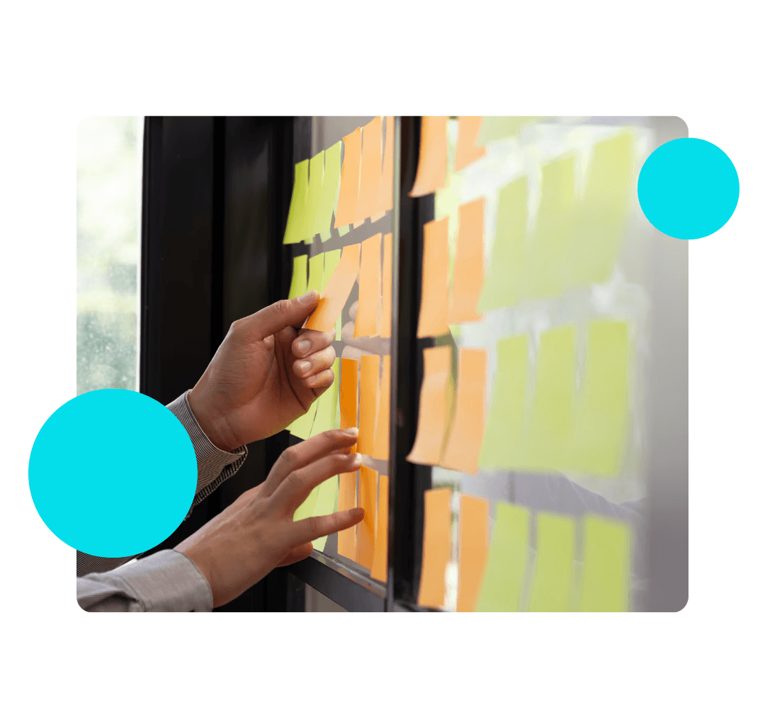 A complex network of interconnected nodes and lines, representing a system or process.  The nodes are various shapes and sizes, some containing text or icons. The overall style is dark with purple accents.