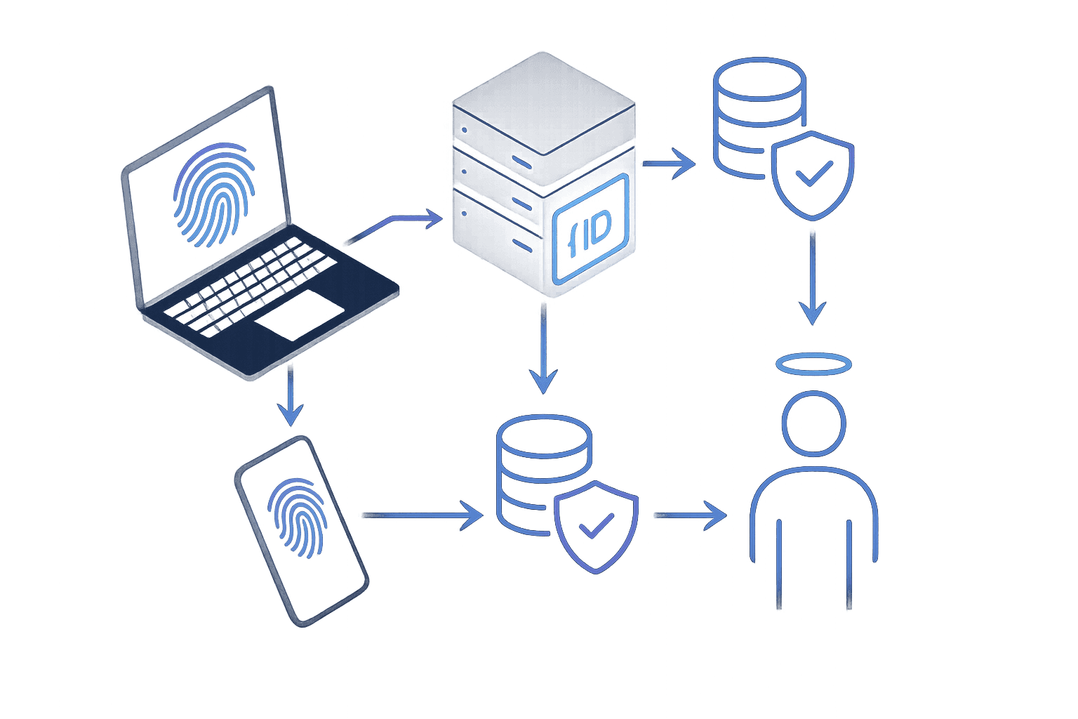 Flow diagram of devices sending browser fingerprints to servers that output enriched visitor IDs and PHC tokens