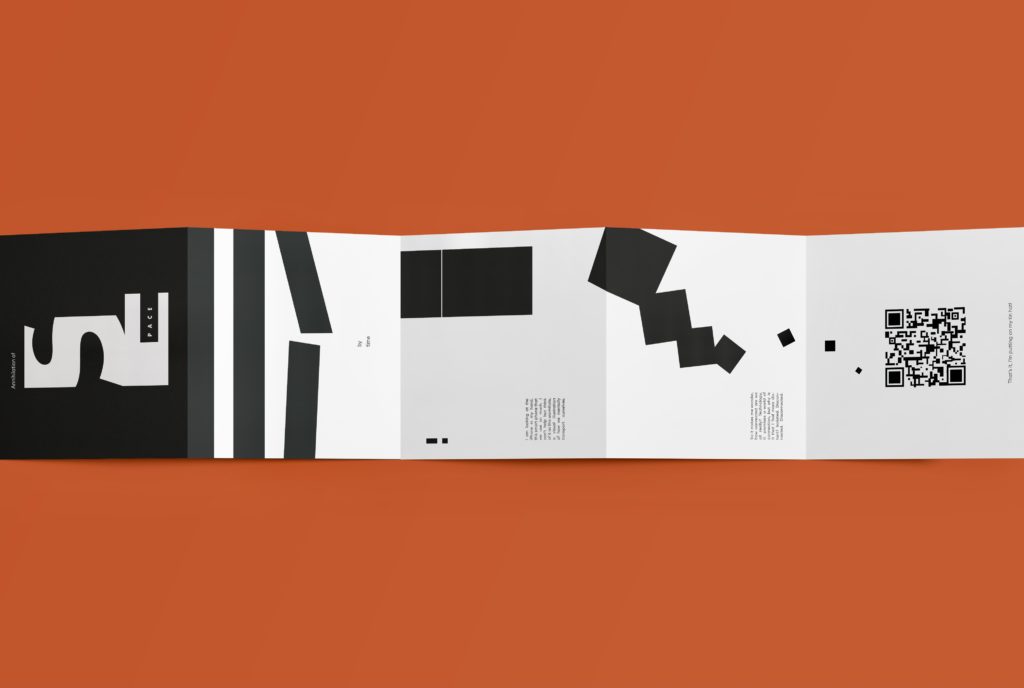 A black and white zigzag fold card with different shapes and some barcodes on it.