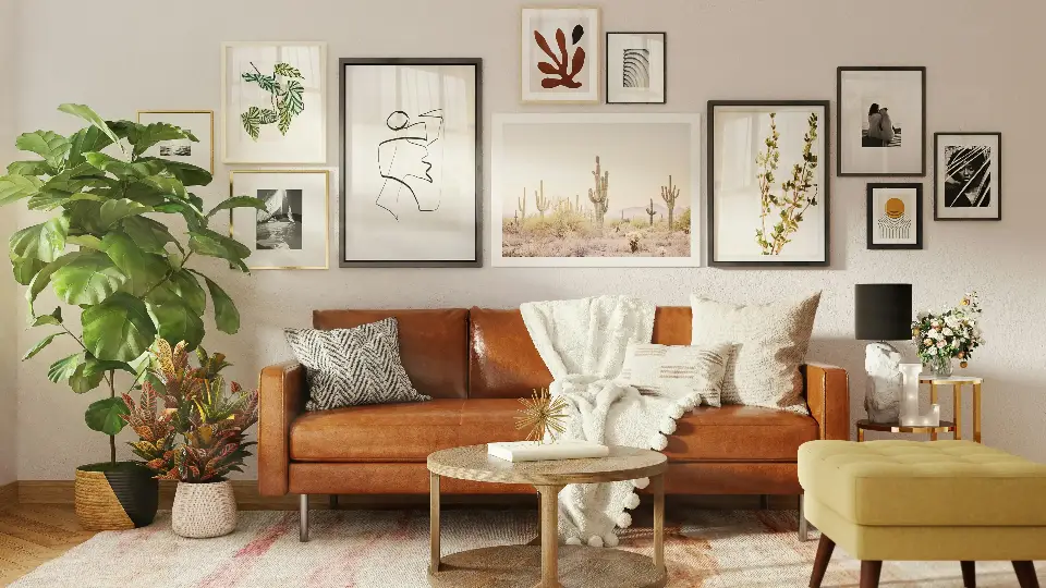 brown wooden framed white padded armchair