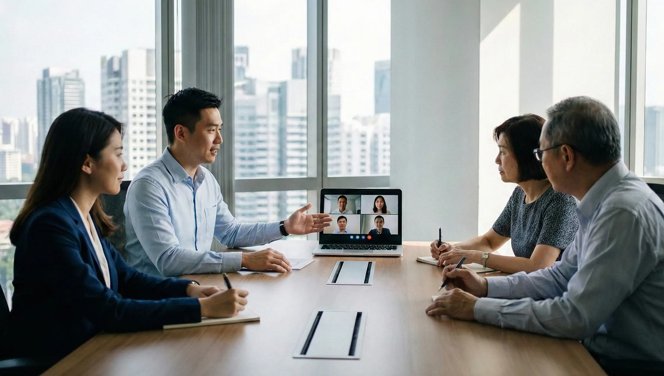 Executive-level discussion in a professional office setting