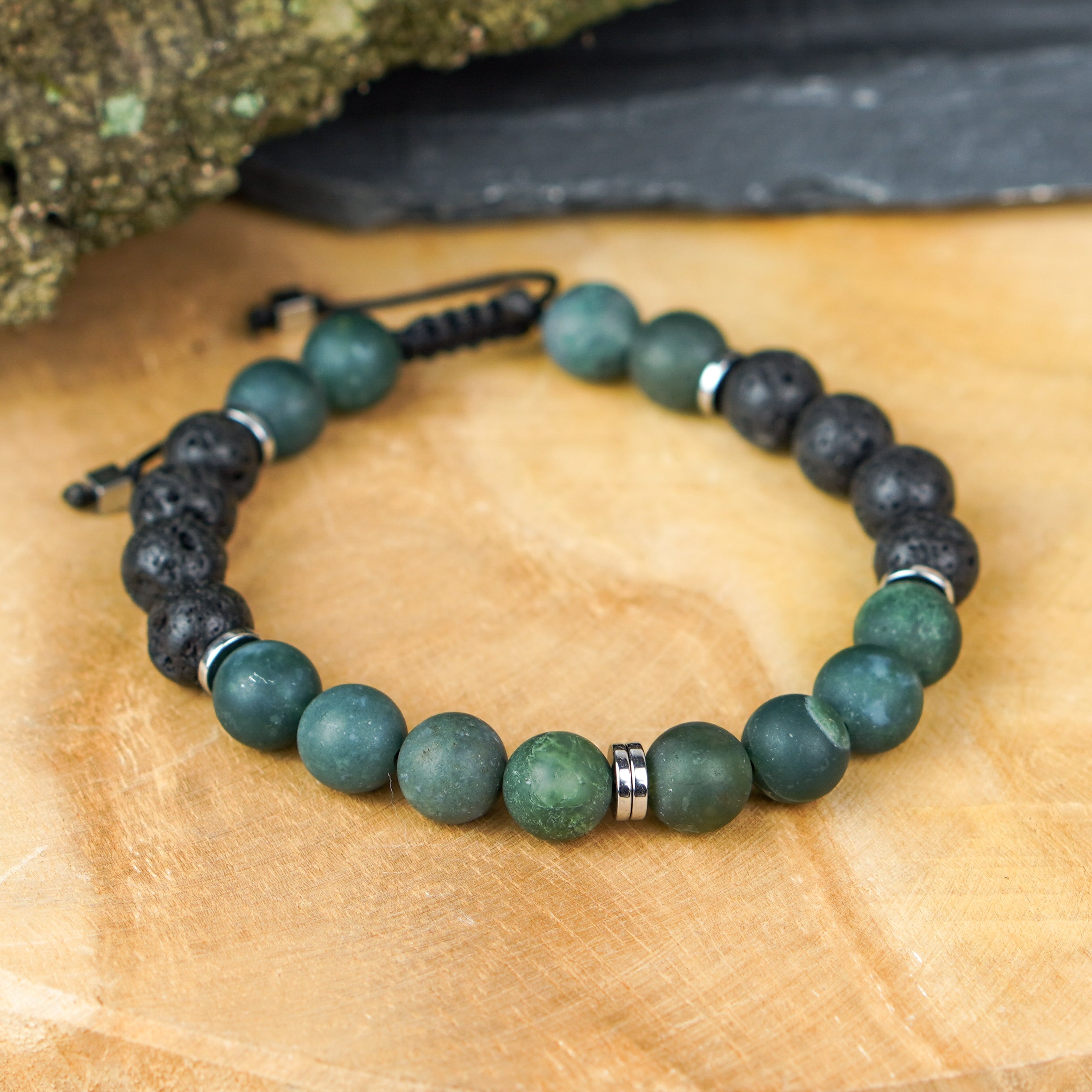 Bransoletka męska z agatem mszystym, lawą i hematytem – seria CORE talizman połączenia z naturą