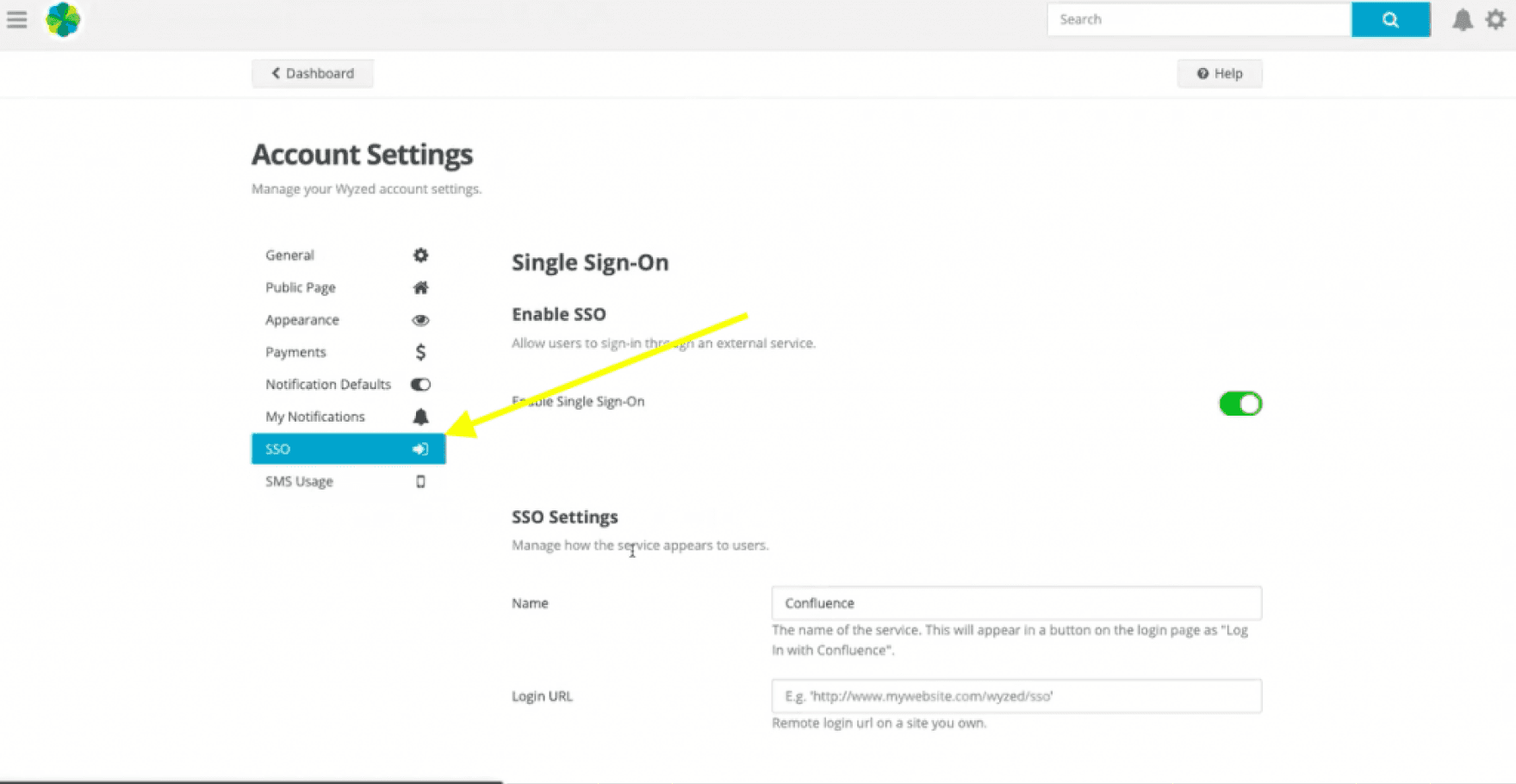 The SSO (Single Sign On) in your Wyzed account.